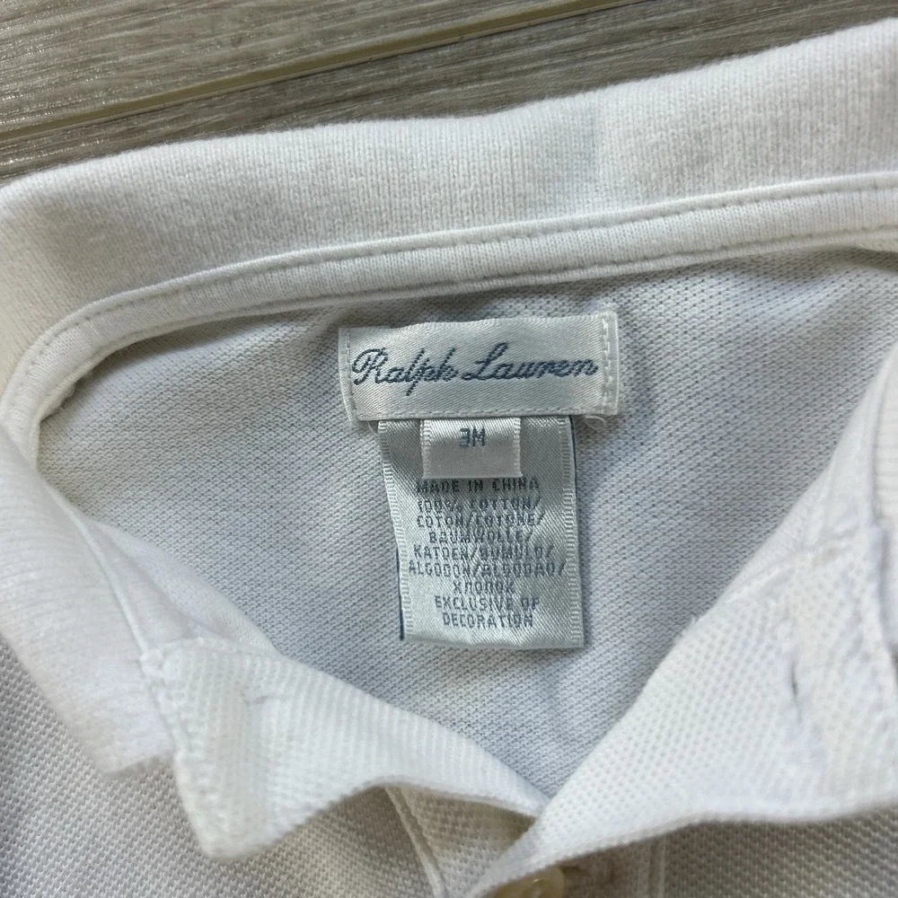 Ralph Lauren Baby Girls 3M Polo Dress White Short Sleeve Blue Pony‎ Drop Waist
